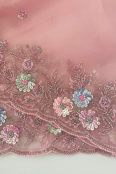 Handmade Premium Organza Saree | Onion Pink | Hand Embroidery | Ships from California
